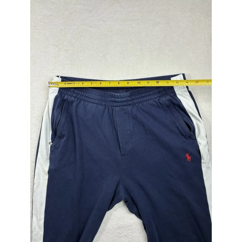 Polo Ralph Lauren Jogger Sweatpants Men Medium Blue White Side Stripe Pony